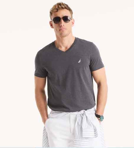 Nautica Heather V-Neck Deck T-shirt, L +