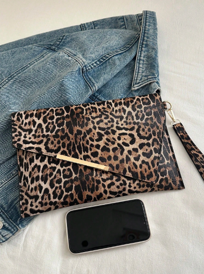 Shein Fashionable Solid Color Crocodile Texture Clutch Envelope Bag -.
