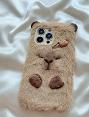 1 pc Cute Brown Plush Capybara Phone Case>