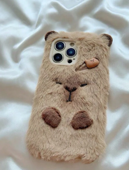 1 pc Cute Brown Plush Capybara Phone Case>