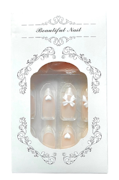 Shein 24pcs Cute White Bows With Hearts Fake Nails +