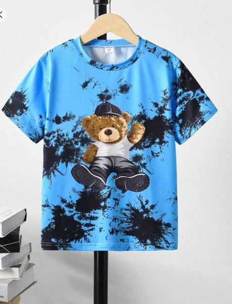 Shein Tween Boy Bear Print Tie Dye Bear Print Tee, 8T +