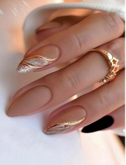 Shein 24pcs/Set Long Elegant Frosted & Glitter French False Nail Tips>