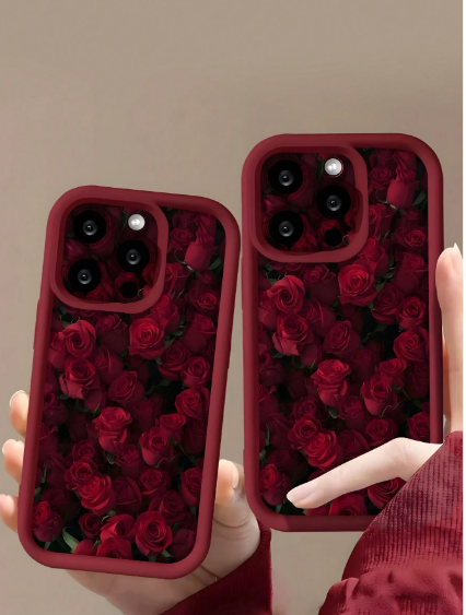 1pc Classic Retro Floral Rose Pattern Anti-Fall Anti-Slip Anti-Shock Soft TPU Phone Case>