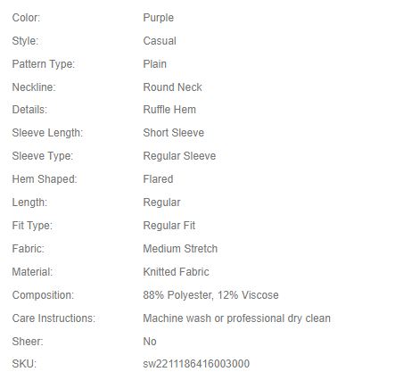 Shein Solid Peplum Tee, M +