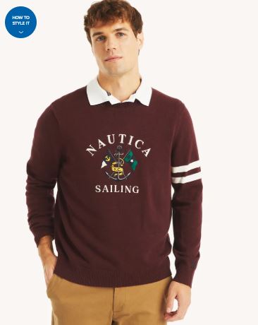 Nautica Embroidered Crewneck Sweater, 3XL +