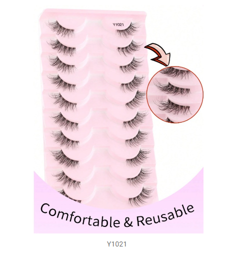 Shein 10Pairs False Eyelashes, Cat Eye Lashes, Natural Look Faux Mink Lashes, Code: Y1021 +