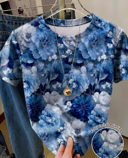 Shein Women's Full Print T-Shirt With 3D Floral Pattern, XL -.