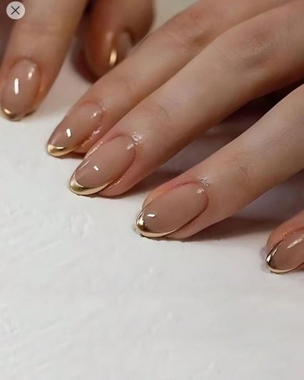 Shein 24pcs Short Golden French Manicure Glossy False Nails /