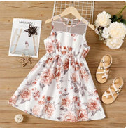 Pat Pat Kid Girl Floral Print Mesh Design Sleeveless Dress, 7-8T  -.