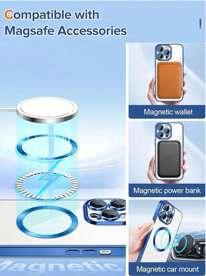 1pc Royal Blue Electroplated Magnetic Full Body Phone Case>