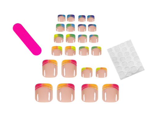 Shein 24Pcs French Press on Short Square Fake Colorful French Tip Toenails +