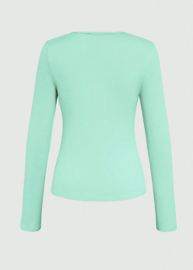 Shein Casual Solid Color V-Neck Long Sleeve T-Shirt, L -.