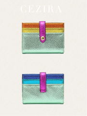 Shein Fashion Metallic Color Block PU Vegan Leather Bifold Compact Wallet -.