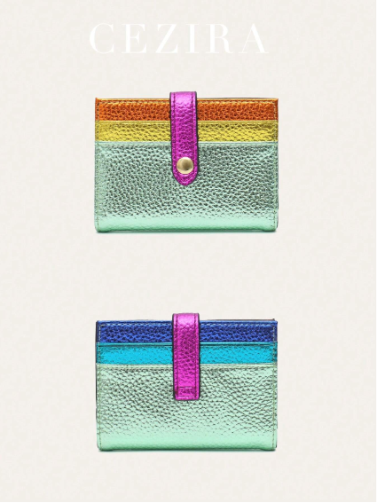 Shein Fashion Metallic Color Block PU Vegan Leather Bifold Compact Wallet -.