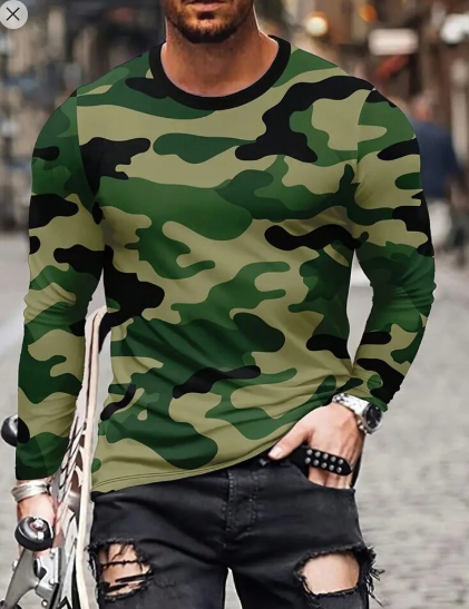 Shein Camouflage Print Long Sleeve Novelty T-Shirt>