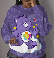 Shein Care Bears Women's Casual Purple Cloud, Star &Letter Print Sweatshirt, L +