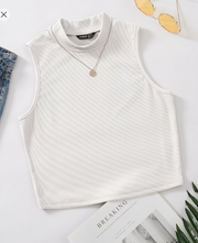 Shein Mock Neck Rib-knit Tank Top Without Necklace, M +