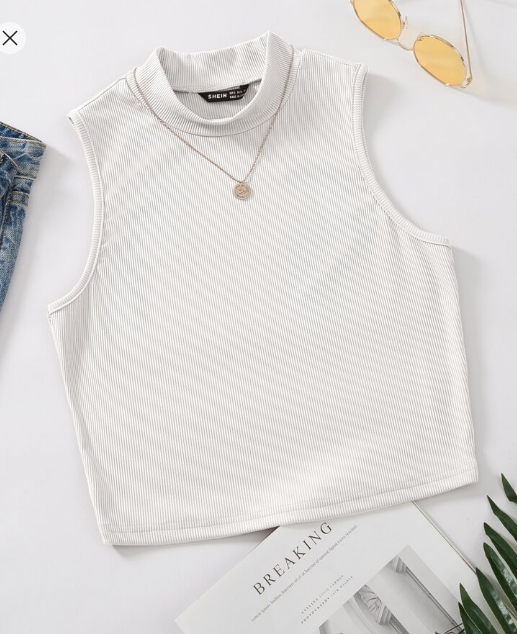 Shein Mock Neck Rib-knit Tank Top Without Necklace, M +