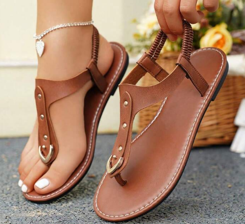 Shein Women's Rivet Decor Elastic Strap Round Toe Flat Sandals, Size: 39 +