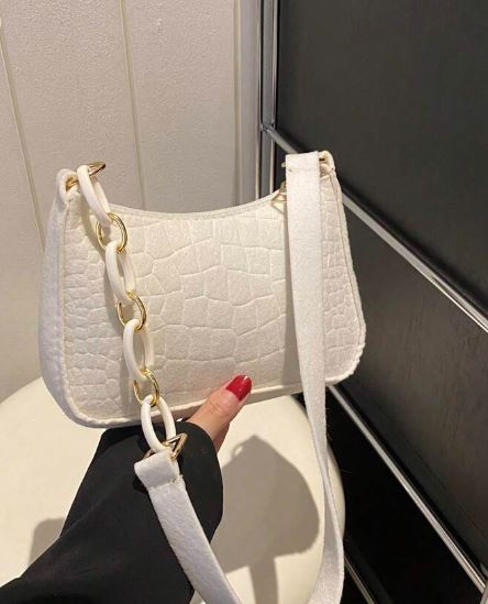 Shein Mini Crocodile Embossed Hobo Bag Zipper white /