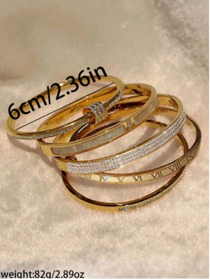 Shein Women's Stainless Steel 18K Gold Plated Bracelet Set>