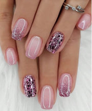 Shein 24/30PCS Short Almond Shaped Nude & White Color Block European Style Fingernail Set>
