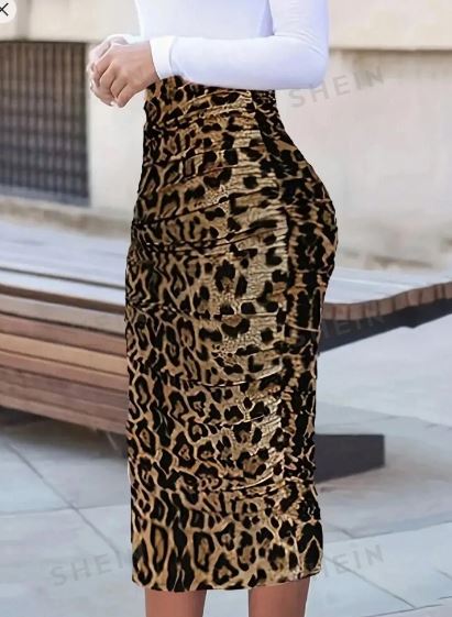 Shein SXY Plus Size Bodycon Leopard Print A-Line Skirt, 4XL /