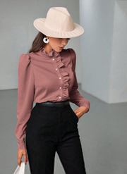 Shein Ruffle Trim Puff Sleeve Blouse Women Shirt, XXL +