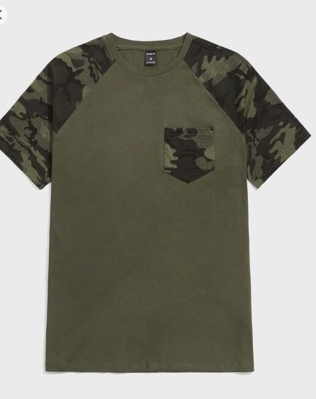 Shein Men Cotton Camo Print Raglan Sleeve Tee, XL /