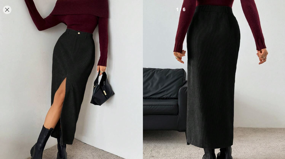Shein Women Corduroy High Slit Casual Skirt, XL  -.