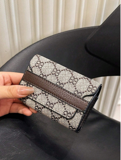 Shein Brown PU Floral Printed Accordion Fashionable & Practical Anti-Theft Cardholder -.