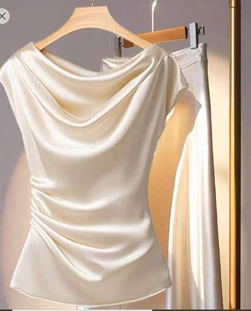 Shein Women's Solid Color Drape Elegant Slim Fit Blouse, M +