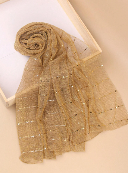 Shein Women's Sequin Lace Mesh Sparkle Luxury Hijab Scarf +