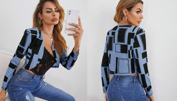 Shein Women's Woven Geometric Print Cropped Jacket, S +