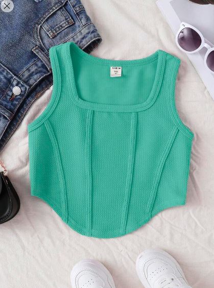 Shein Solid Color Short Length Tween Girl Square Neckline Tank Top, 9T /