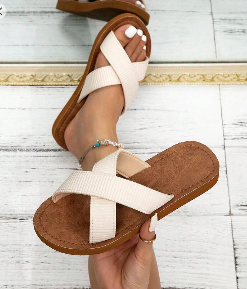 Shein Retro Sweet Cute Cross Over Beige Sandals, Size: 39 +