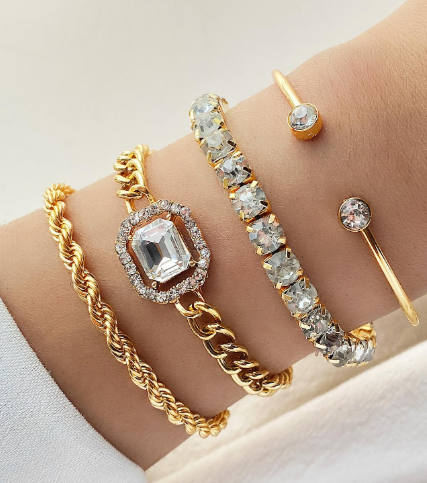Shein 4pcs/set Glamorous Zinc Alloy Cubic Zirconia Decor Bracelet +