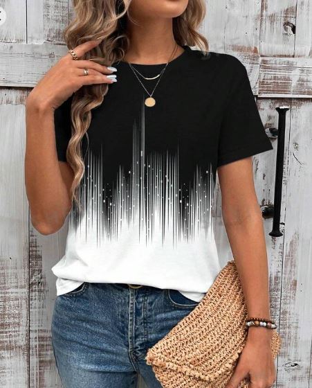 Shein Casual All-Over Printed Round-Neck Women's T-Shirt, S +