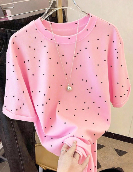 Shein Women's Regular Polka Dot Print Short Sleeve Round Neck T-Shirt >