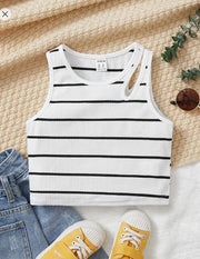 Shein Tween Girl Summer Striped Close-Fitting Hollow Out Tank Top 10T