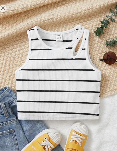 Shein Tween Girl Summer Striped Close-Fitting Hollow Out Tank Top 10T