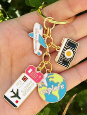 Shein 1pc New Enamel Airplane Globe Keychain