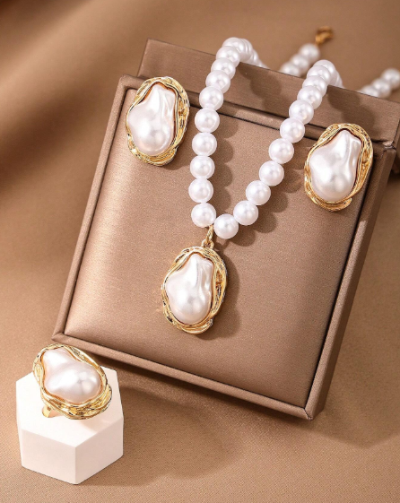 Shein 3pcs/Set Asymmetrical Faux Pearl And Metal Chain Jewelry Set +