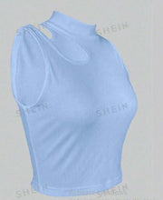 Shein Solid Color Stand Collar Hollow-Out Slim Fit Tank Top, 0XL +