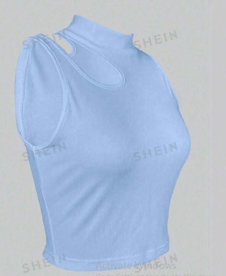 Shein Solid Color Stand Collar Hollow-Out Slim Fit Tank Top, 0XL +