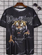 Shein Teenage Boys' Tiger Print Slogan Round Neck T-Shirt, 16T +