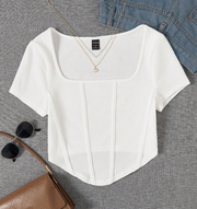 Shein Summer Square Neck White Seam Front Blouse, XL >