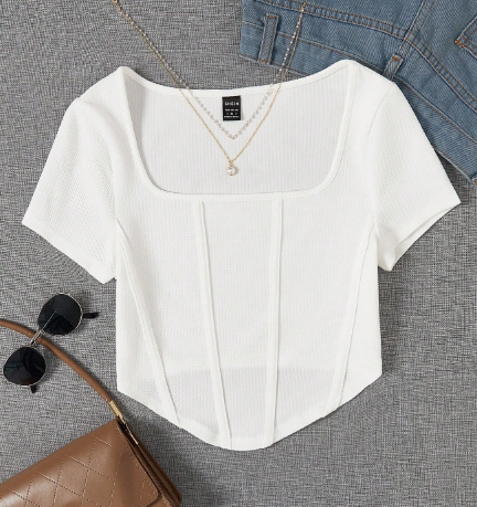 Shein Summer Square Neck White Seam Front Blouse, XL >