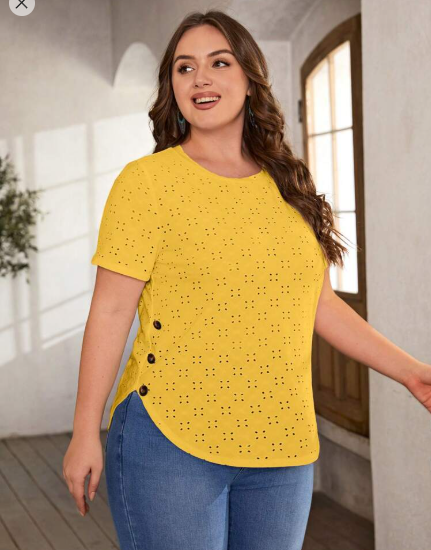 Shein Plus Button Detail Curved Hem Schiffy Tee, XXL +